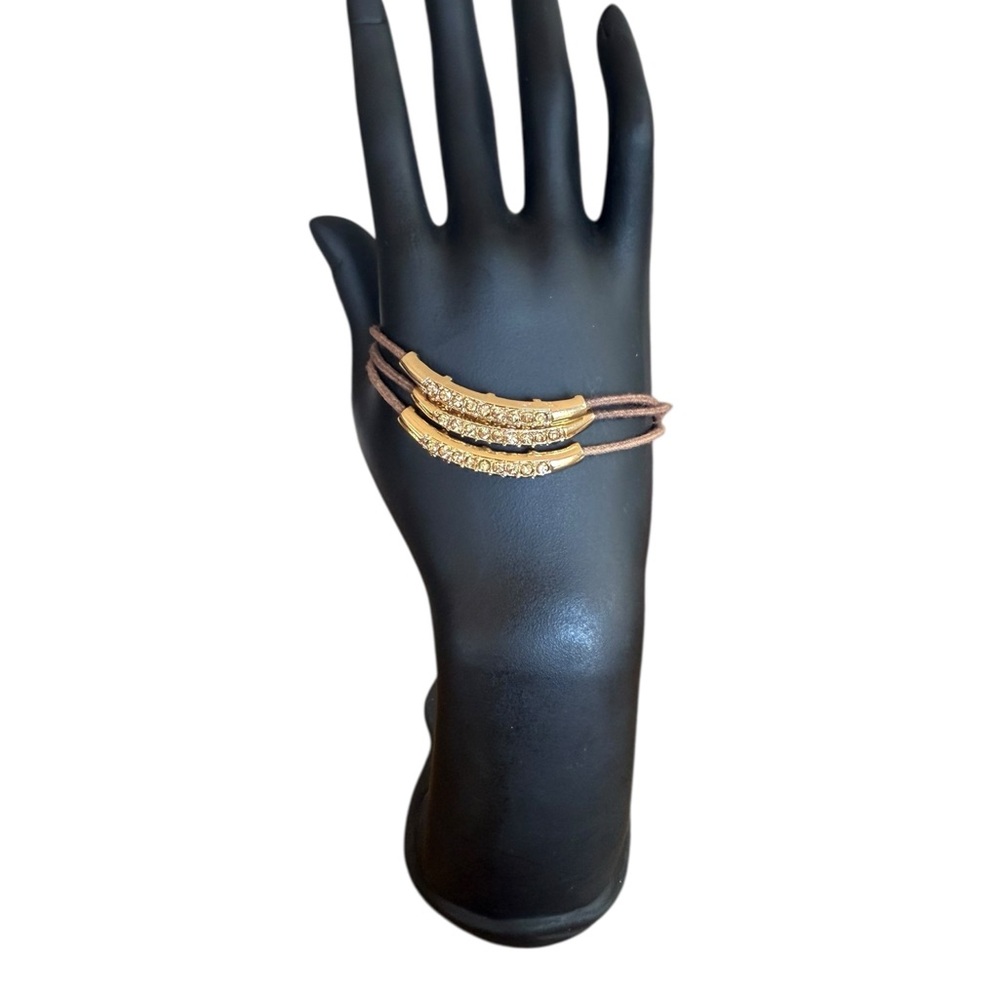 CHICO’S Gold-Tone and Tan Three-Layered Magnetic Closure Bracelet